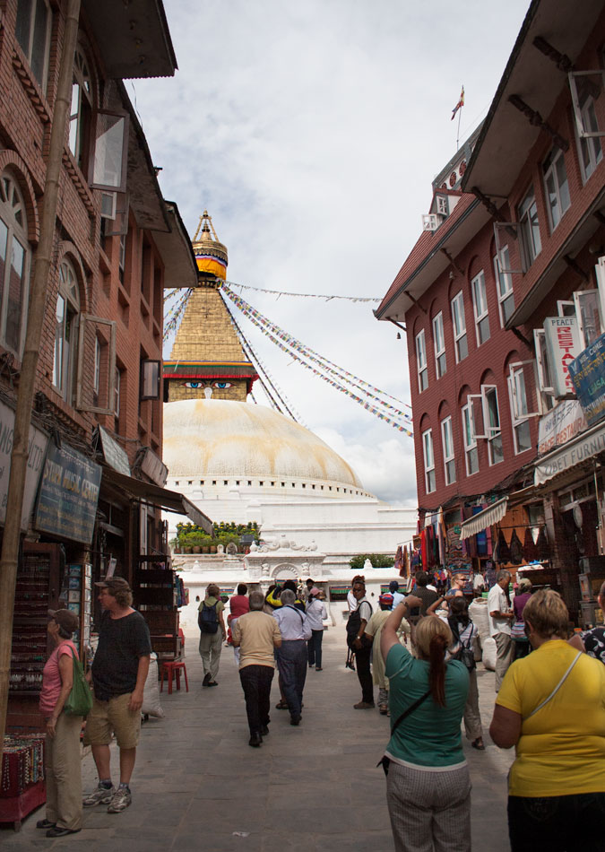 Approaching Boudhanath stupa
