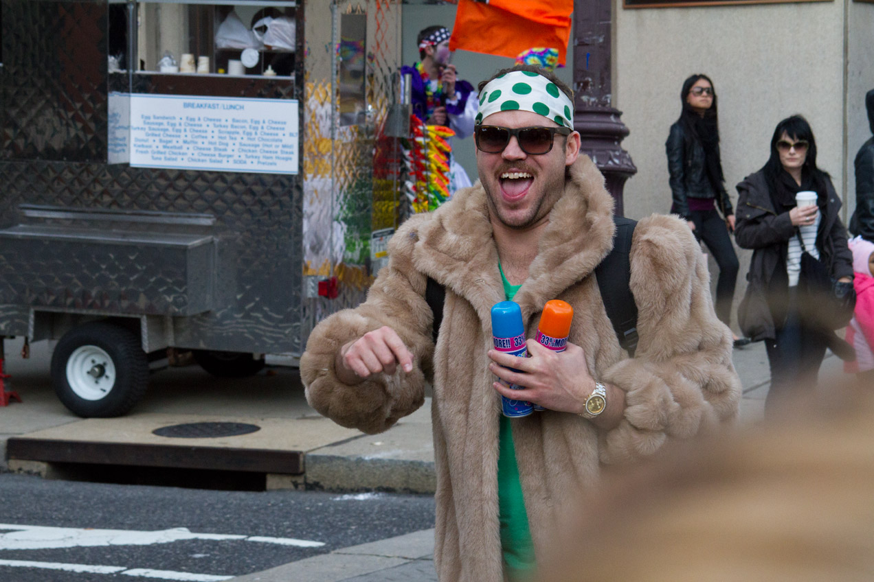 Reveler with silly string