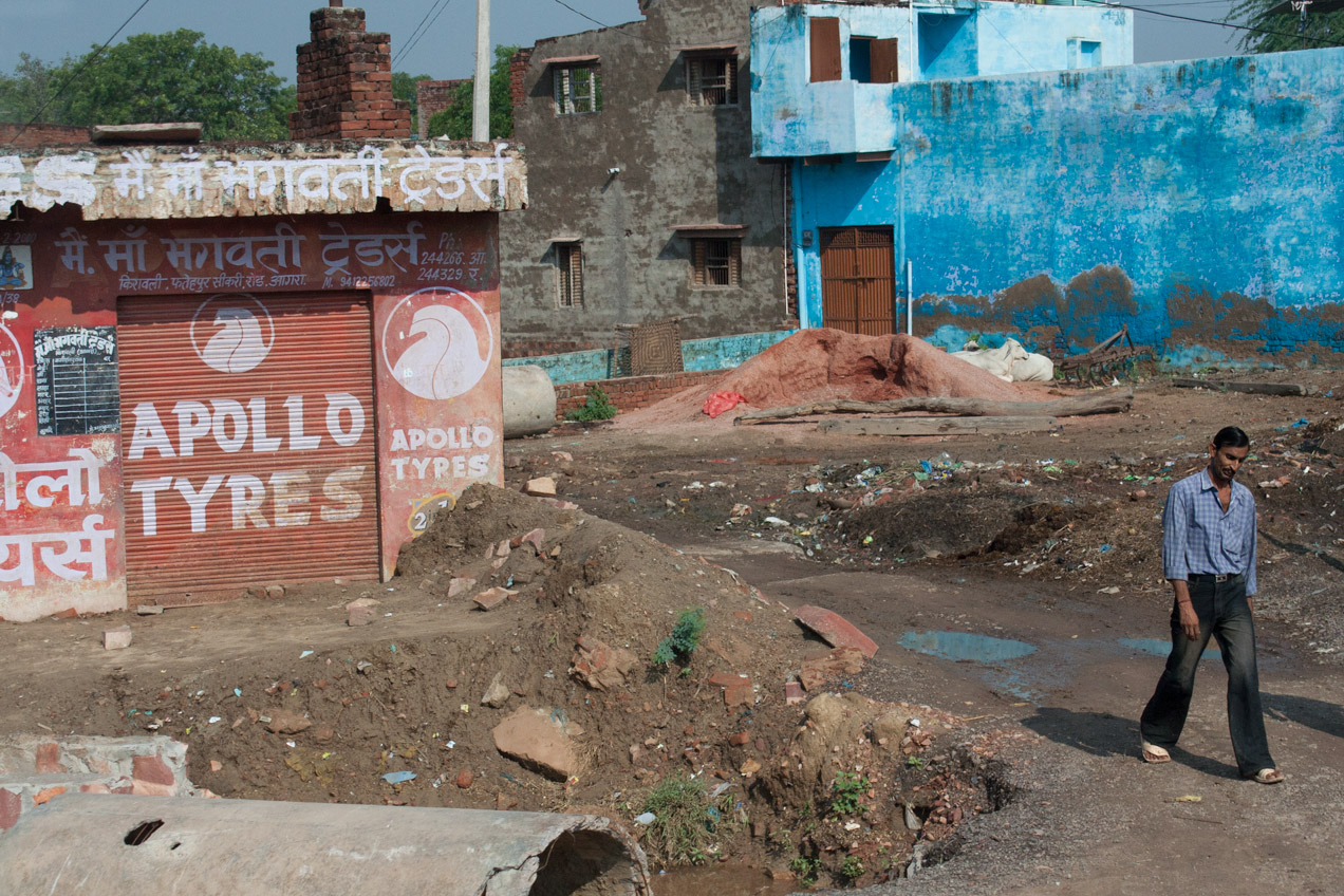 Man walking in slum